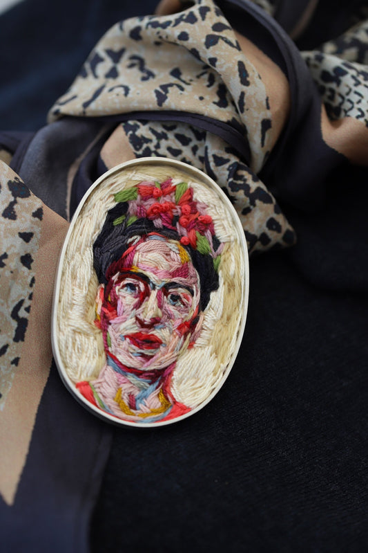 Frida stitched & silver brooch