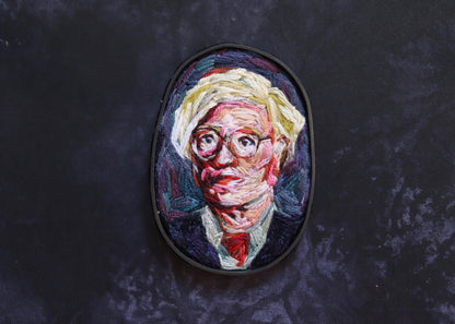 Andy Warhol stitched & oxidised silver brooch